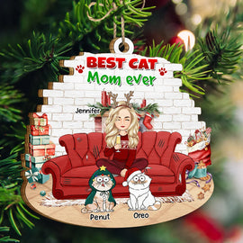 Cat Lovers, Cat Mom - Best Cat Mom Ever Christmas - Personalized Custom Shaped Wooden Ornament