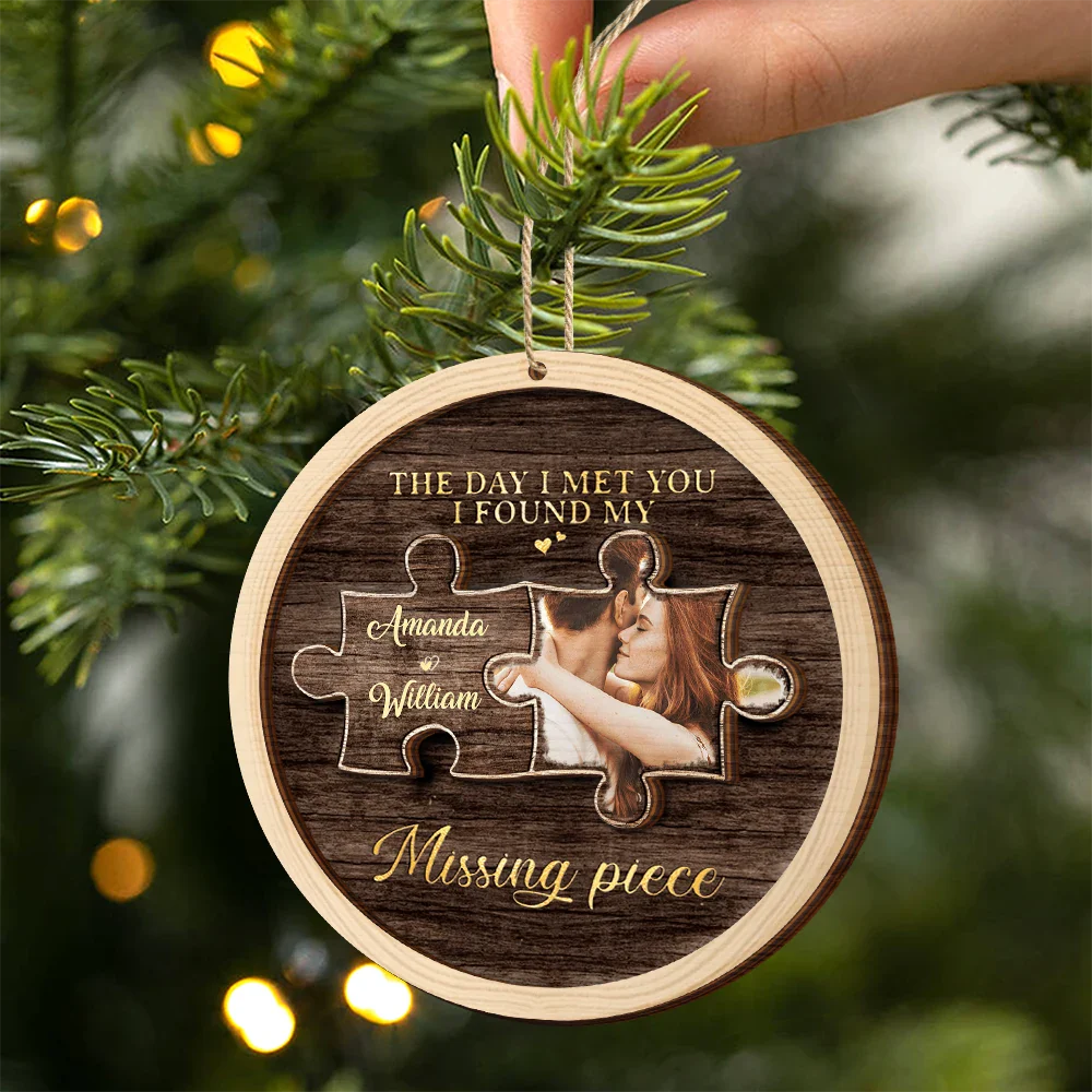 Gift For Couples - Custom Photo I Found My Missing Piece Couples - Personalized 2-Layered Wooden Ornament