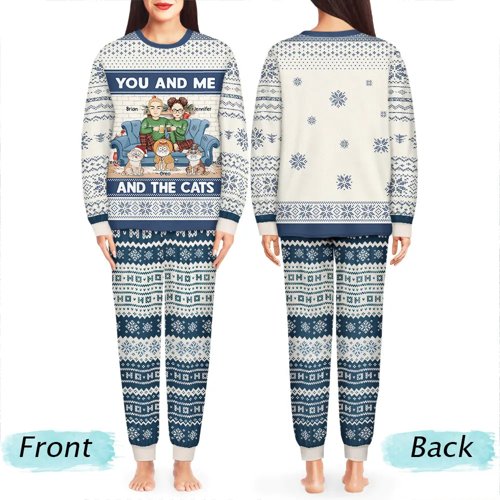 Cat Couple - You And Me And The Cats Christmas Couples - Personalized Unisex Pajamas Set