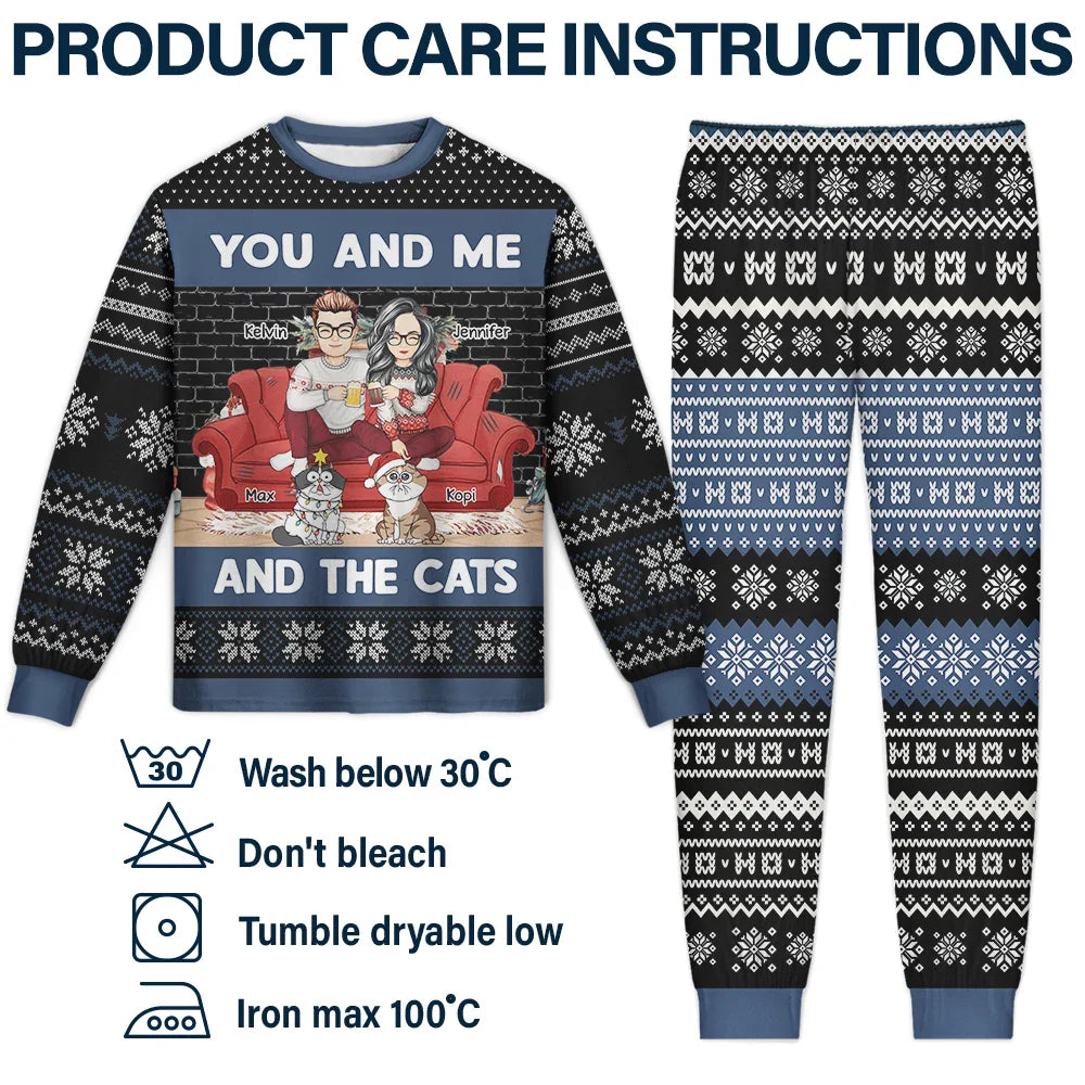 Cat Couple - You And Me And The Cats Christmas Couples - Personalized Unisex Pajamas Set