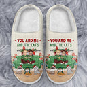 Christmas,Cat Couple,Funny - You And Me And The Cats Christmas Couples - Personalized Fluffy Slippers