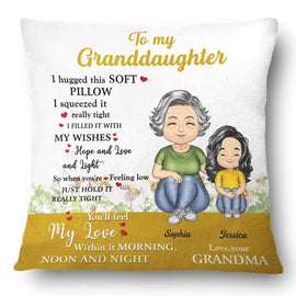 Gift For Grandma, Gift For Kids - Yellow Hug This Soft Pillow Filled It With My Wish - Personalized Pillow