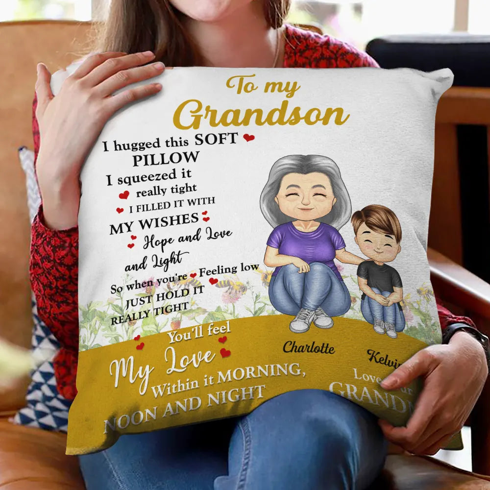 Gift For Grandma, Gift For Kids - Yellow Hug This Soft Pillow Filled It With My Wish - Personalized Pillow