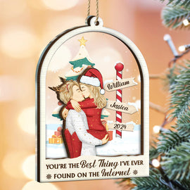 Gift For Husband,Gift For Wife,Gift For Boyfriend,Gift For Girlfriend,Gift For Couples,Christmas,Happy - Christmas Kissing Couple Best Thing On The Internet - Personalized 2-Layered Mix Ornament