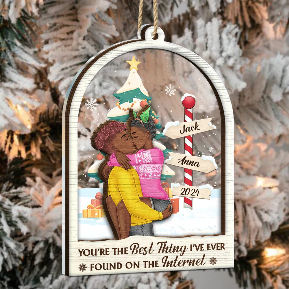 Gift For Husband,Gift For Wife,Gift For Boyfriend,Gift For Girlfriend,Gift For Couples,Christmas,Happy - Christmas Kissing Couple Best Thing On The Internet - Personalized 2-Layered Mix Ornament