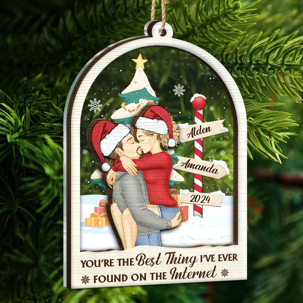 Gift For Husband,Gift For Wife,Gift For Boyfriend,Gift For Girlfriend,Gift For Couples,Christmas,Happy - Christmas Kissing Couple Best Thing On The Internet - Personalized 2-Layered Mix Ornament