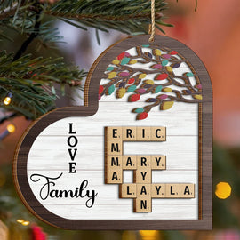 Family - Love Family Crossword Scrabble - Personalized 2-Layered Wooden Ornament