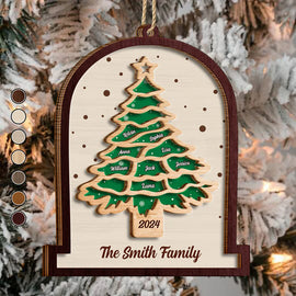 Family,Happy,Christmas - Family Christmas Tree - Personalized 2-Layered Wooden Ornament