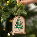 Family,Happy,Christmas - Family Christmas Tree - Personalized 2-Layered Wooden Ornament