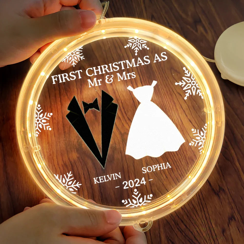 Gift For Couples,Gift For Husband,Gift For Wife - First Christmas As Mr & Mrs Married Couples - Personalized LED Pendant Light