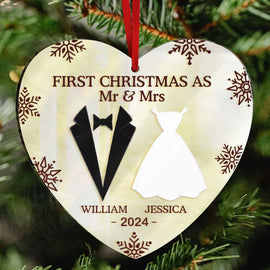 Christmas,Gift For Couples,Gift For Husband,Gift For Wife,Happy - First Christmas As Mr & Mrs Married Couples - Personalized Custom Shaped Mirror Ornament