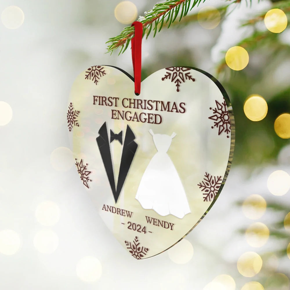 Christmas,Gift For Couples,Gift For Husband,Gift For Wife,Happy - First Christmas As Mr & Mrs Married Couples - Personalized Custom Shaped Mirror Ornament