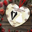 Christmas,Gift For Couples,Gift For Husband,Gift For Wife,Happy - First Christmas As Mr & Mrs Married Couples - Personalized Custom Shaped Mirror Ornament