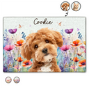 Custom Photo,Pet Lovers,Dog Lovers,Cat Lovers,Happy - Custom Photo Dog Cat Watercolor Wildflowers - Personalized Doormat