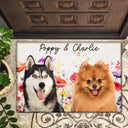 Custom Photo,Pet Lovers,Dog Lovers,Cat Lovers,Happy - Custom Photo Dog Cat Watercolor Wildflowers - Personalized Doormat