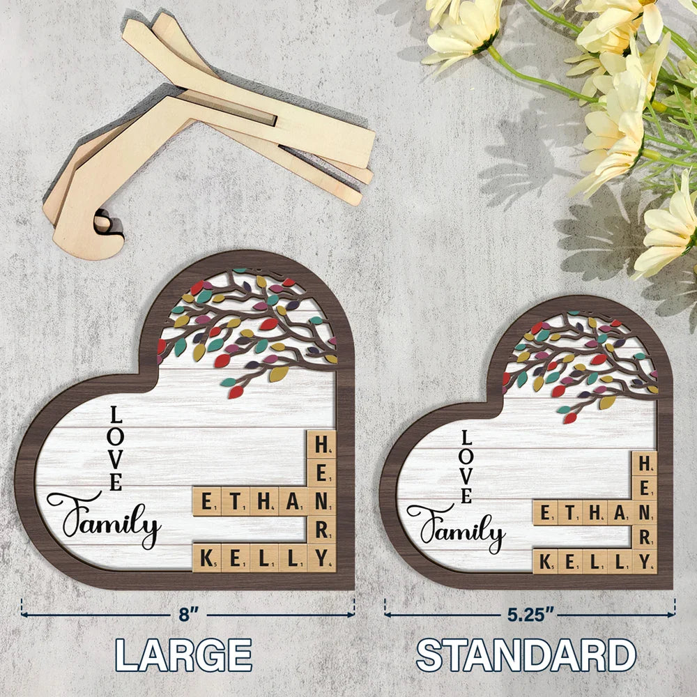 Family,Happy - Love Family Crossword Scrabble - Personalized 2-Layered Wooden Plaque With Stand