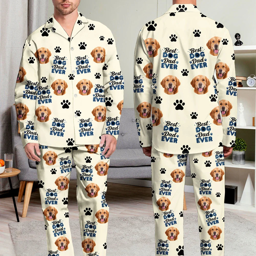 Pet Lovers, Pet Mom, Dog Lovers, Cat Lovers, Pet Dad - Custom Photo Best Dog Mom Dog Dad Cat Dad Cat Mom - Personalized Long Pajamas Set