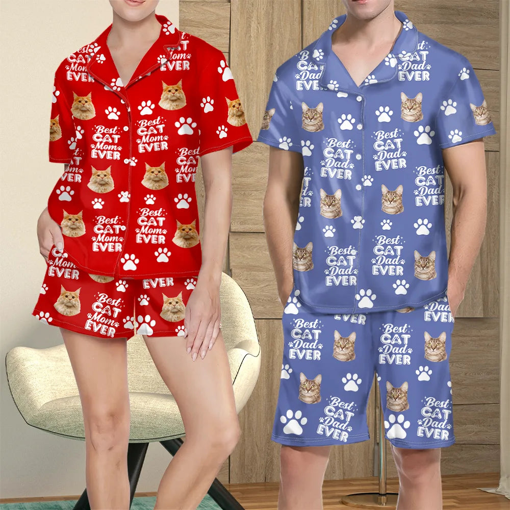 Pet Lovers,Pet Mom,Dog Lovers,Cat Lovers,Pet Dad,Custom Photo,Happy - Custom Photo Best Dog Mom Dog Dad Cat Dad Cat Mom - Personalized Short Pajamas Set