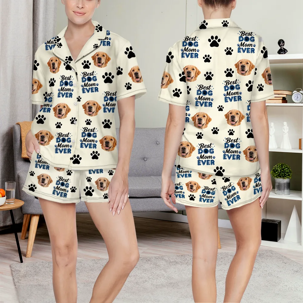 Pet Lovers,Pet Mom,Dog Lovers,Cat Lovers,Pet Dad,Custom Photo,Happy - Custom Photo Best Dog Mom Dog Dad Cat Dad Cat Mom - Personalized Short Pajamas Set