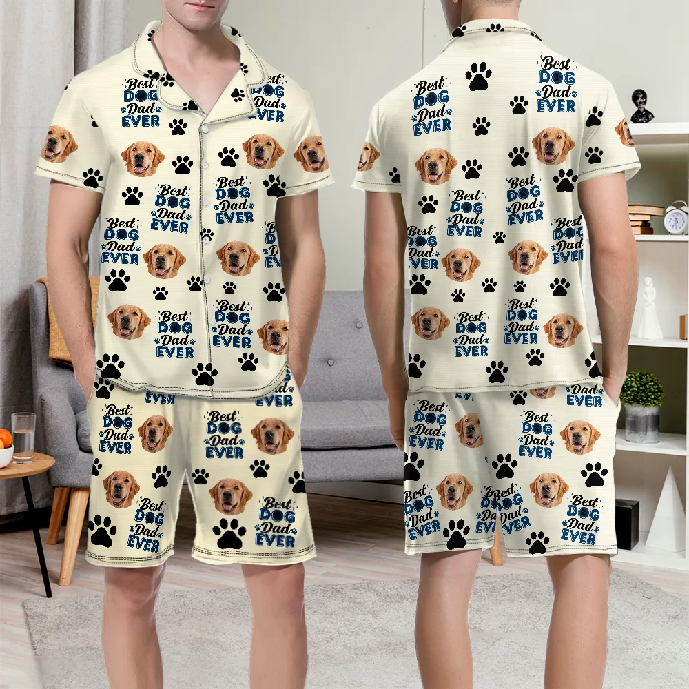 Pet Lovers,Pet Mom,Dog Lovers,Cat Lovers,Pet Dad,Custom Photo,Happy - Custom Photo Best Dog Mom Dog Dad Cat Dad Cat Mom - Personalized Short Pajamas Set