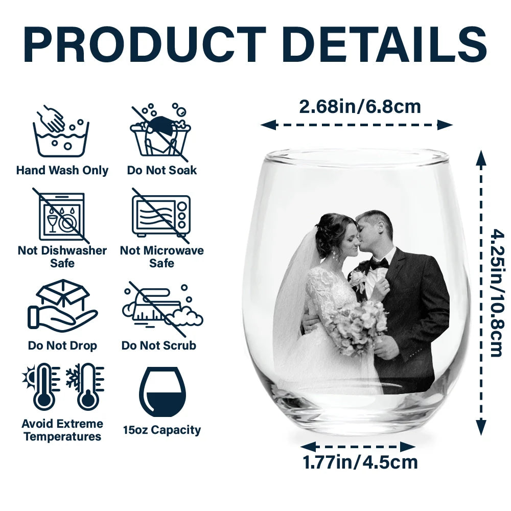 Gift For Couples, Gift For Husband, Gift For Boyfriend, Gift For Wife, Gift For Girlfriend - Custom Photo Greyscale Couples - Personalized Stemless Wine Glass
