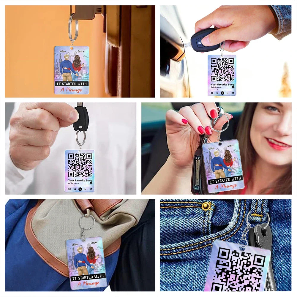 Gift For Couples, Gift For Husband, Gift For Boyfriend, Gift For Wife, Gift For Girlfriend - Started With A Message Song QR Code Couples - Personalized Acrylic Keychain