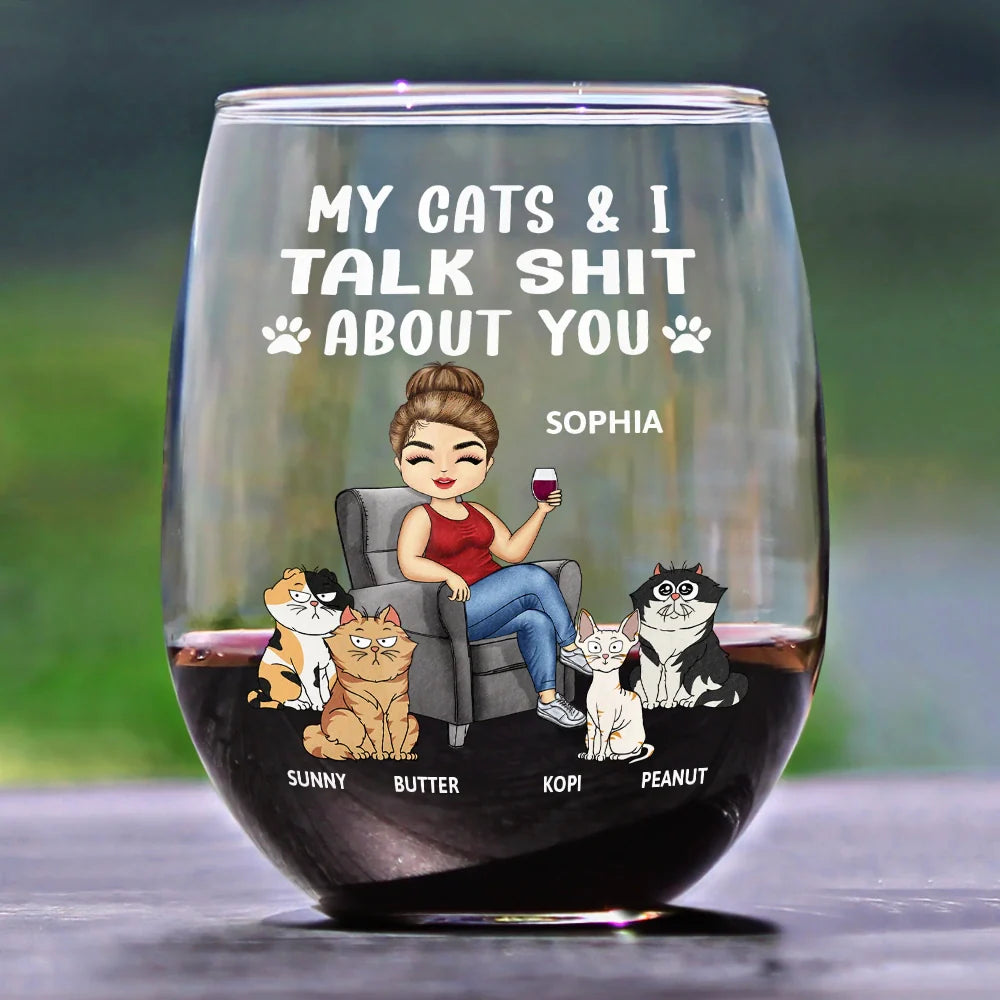 Pet Lovers, Dog Lovers, Cat Lovers - My Dog & I Talk About You - Personalized Stemless Wine Glass
