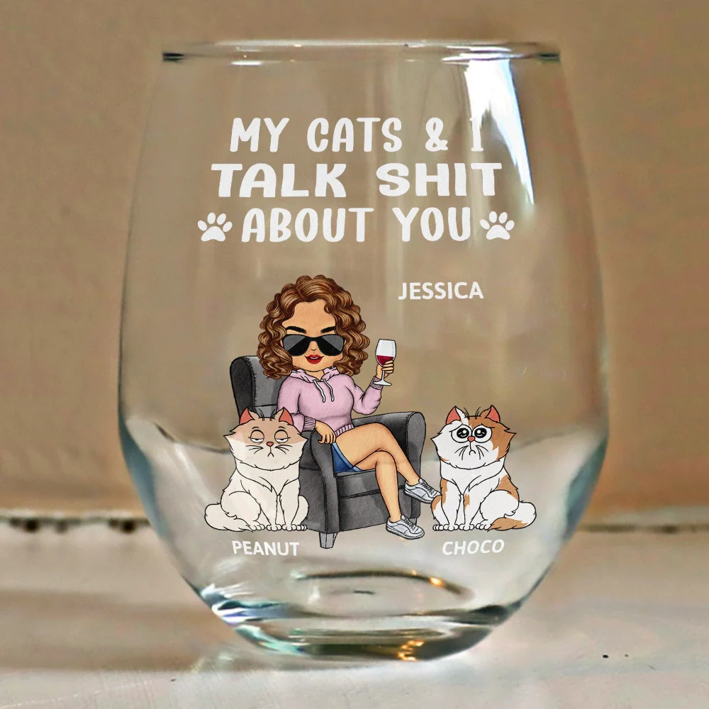 Pet Lovers, Dog Lovers, Cat Lovers - My Dog & I Talk About You - Personalized Stemless Wine Glass
