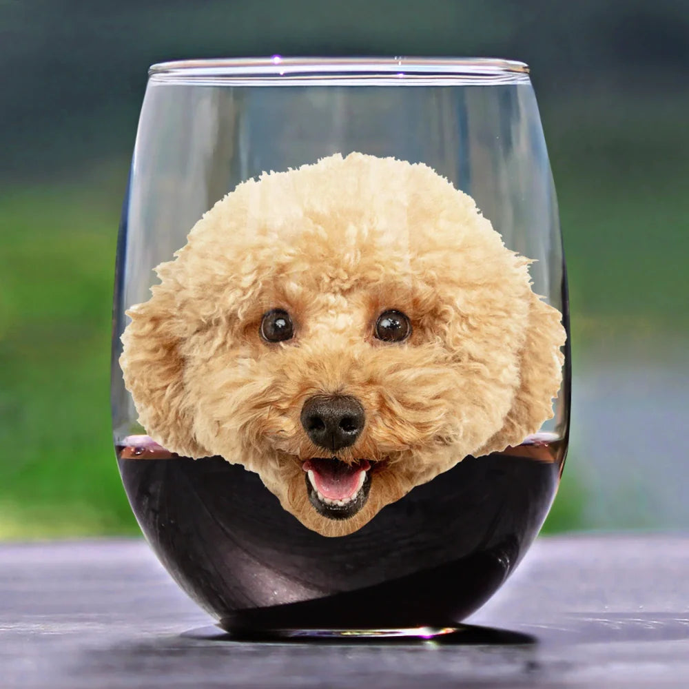 Pet Lovers,Dog Lovers,Cat Lovers,Custom Photo,Funny - Custom Photo Dog & Wine Make Everything - Personalized Stemless Wine Glass