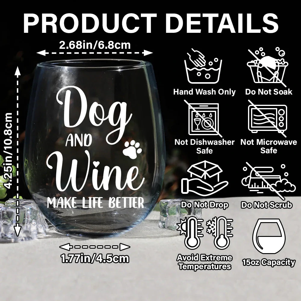 Pet Lovers,Dog Lovers,Cat Lovers,Custom Photo,Funny - Custom Photo Dog & Wine Make Everything - Personalized Stemless Wine Glass