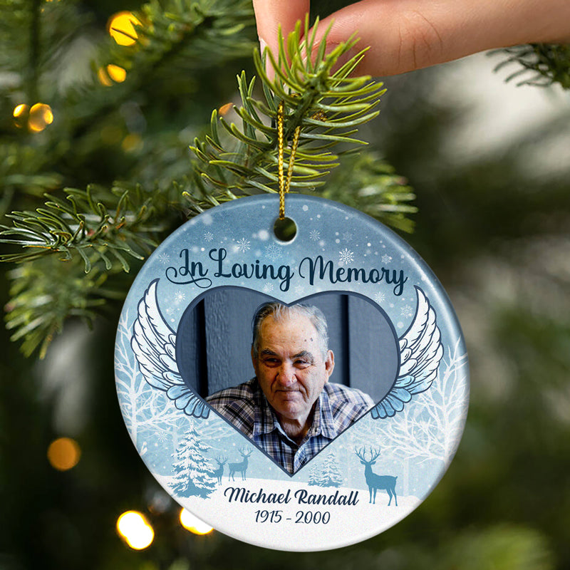 Custom Photo In Loving Memory Christmas - Memorial Gift For Family - Personalized Custom Circle Ceramic Ornament