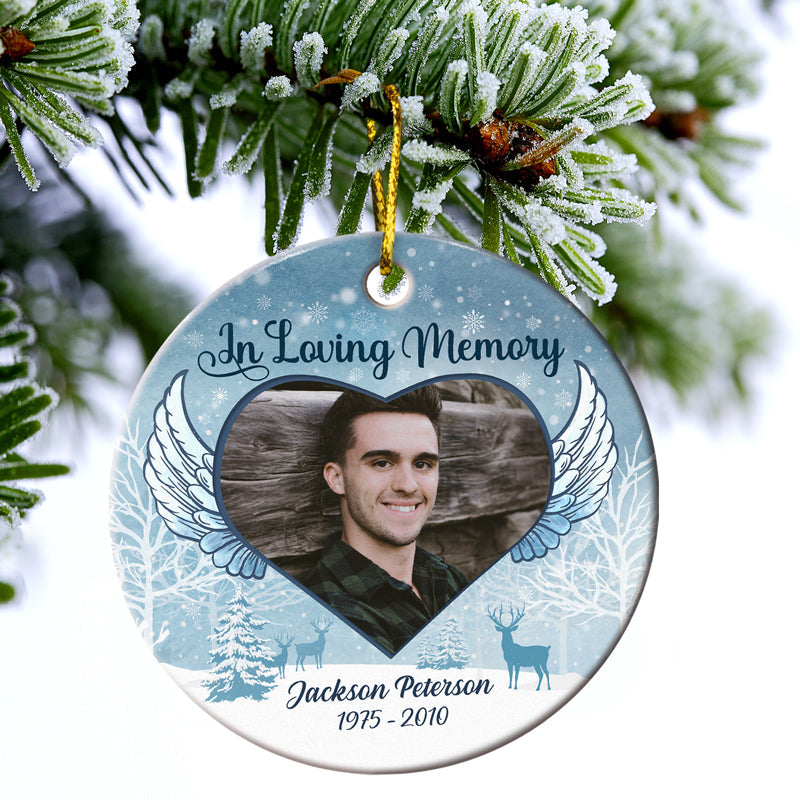 Custom Photo In Loving Memory Christmas - Memorial Gift For Family - Personalized Custom Circle Ceramic Ornament