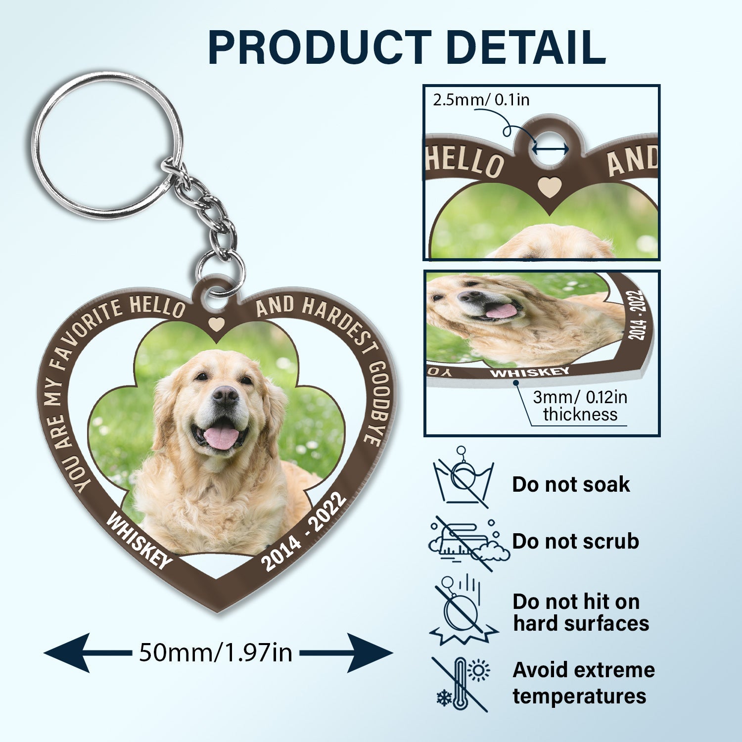 Custom Photo You Are My Favorite Hello And Hardest Goodbye - Memorial Gift For Dog And Cat Lovers - Personalized Custom Heart Shaped Acrylic Keychain