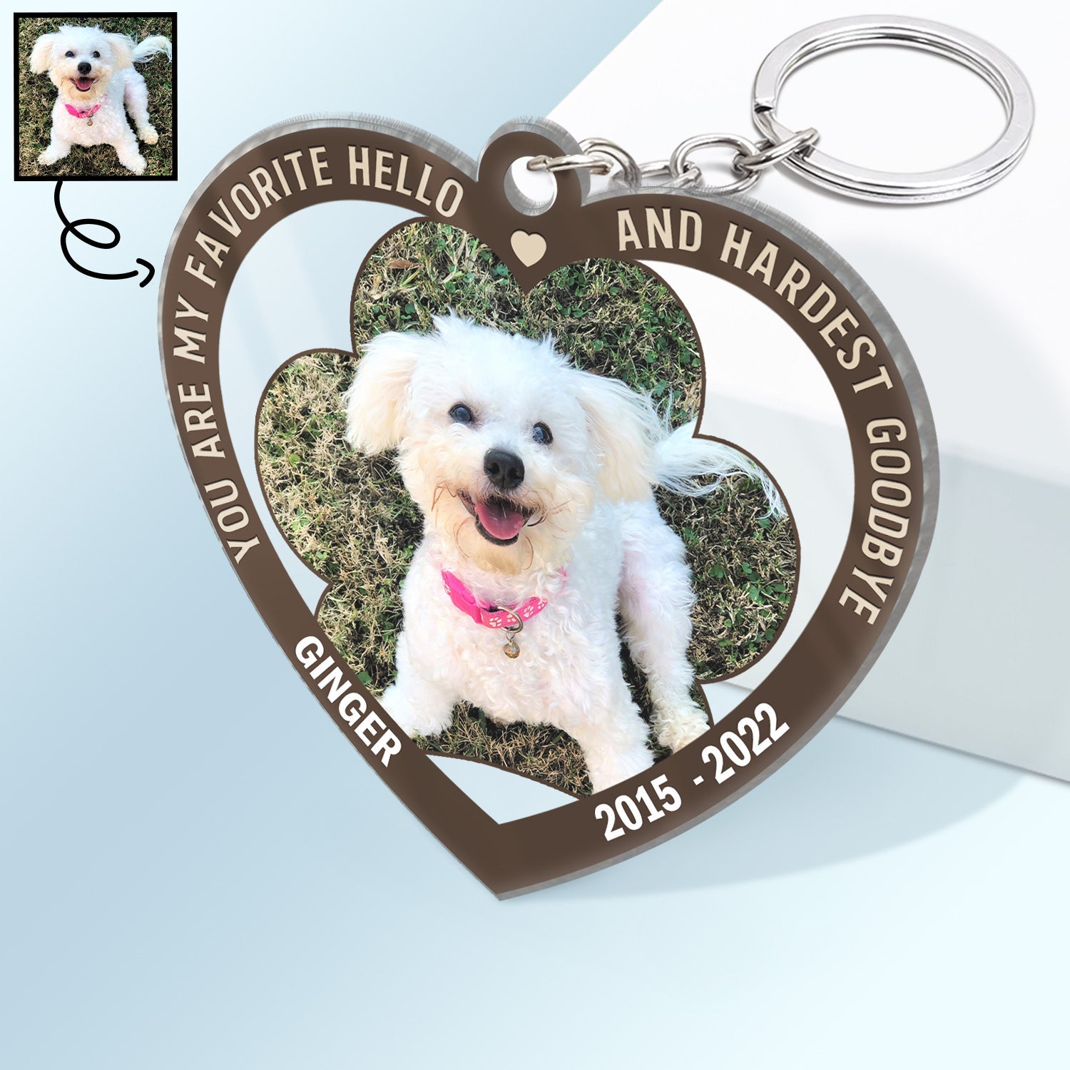 Custom Photo You Are My Favorite Hello And Hardest Goodbye - Memorial Gift For Dog And Cat Lovers - Personalized Custom Heart Shaped Acrylic Keychain