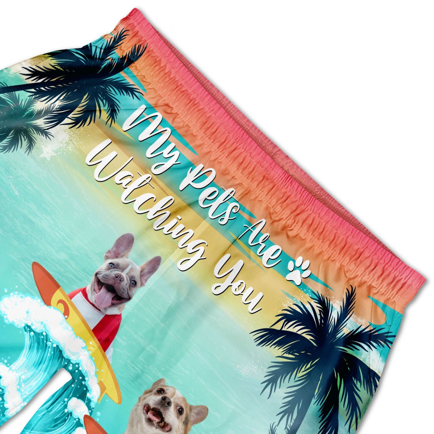 Custom Photo My Dog Cat Pet Is Watching You - Funny Gift For Pet Lovers, Dog Mom, Cat Mom, Dog Dad, Cat Dad - Personalized Custom Unisex Beach Shorts