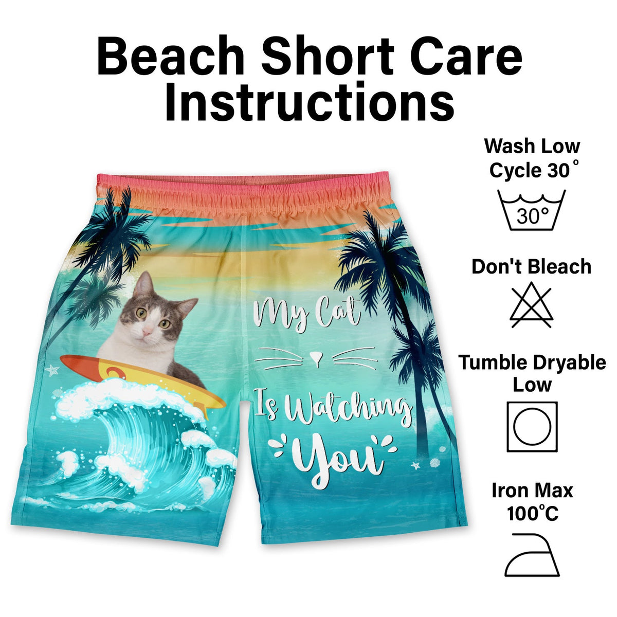 Custom Photo My Dog Cat Pet Is Watching You - Funny Gift For Pet Lovers, Dog Mom, Cat Mom, Dog Dad, Cat Dad - Personalized Custom Unisex Beach Shorts