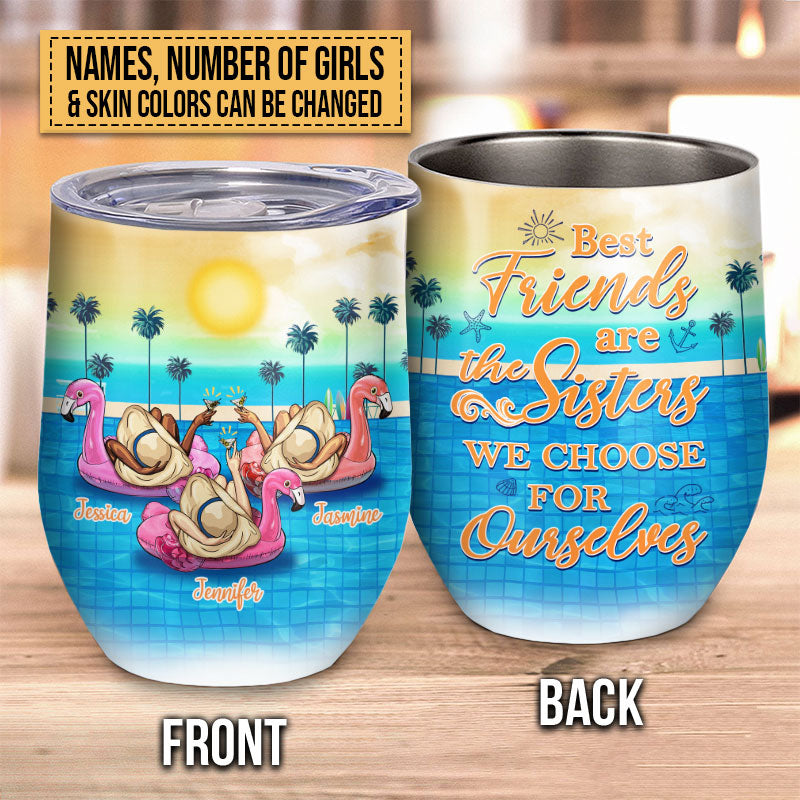 Swimming Pool Flamingo Bestie Choose For Ourselves Custom Wine Tumbler