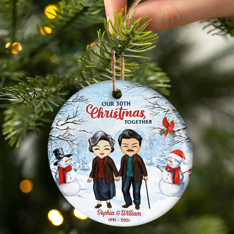 Christmas Couple Christmas Together - Christmas Gift For Couple - Personalized Custom Circle Ceramic Ornament