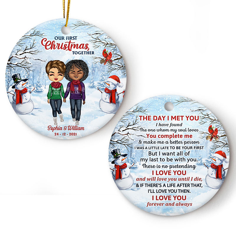 Christmas Couple Christmas Together - Christmas Gift For Couple - Personalized Custom Circle Ceramic Ornament