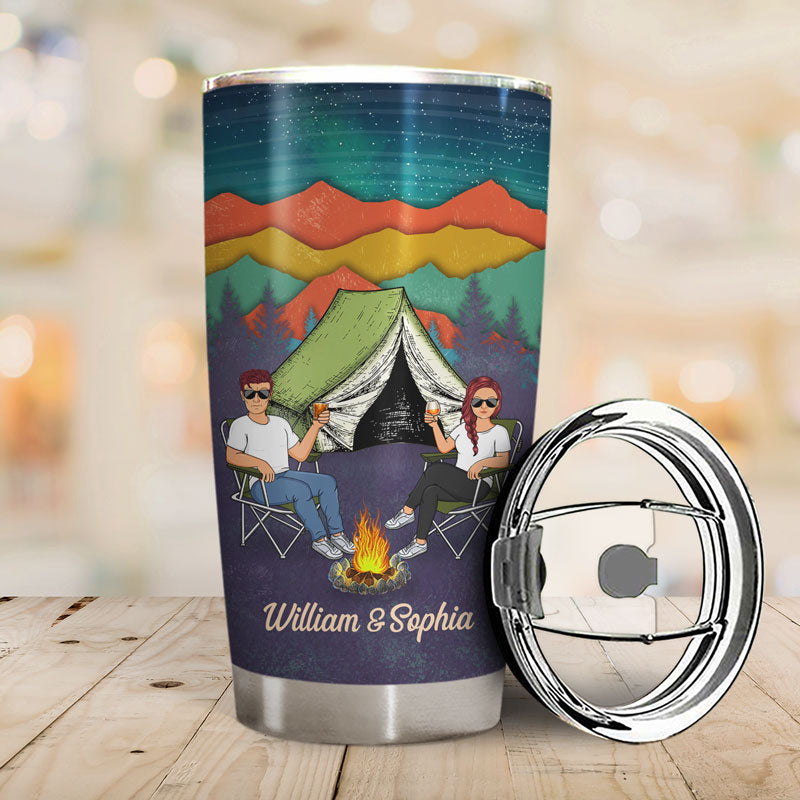 Husband And Wife Camping Partners For Life Mountain - Gift For Couples - Personalized Custom Tumbler