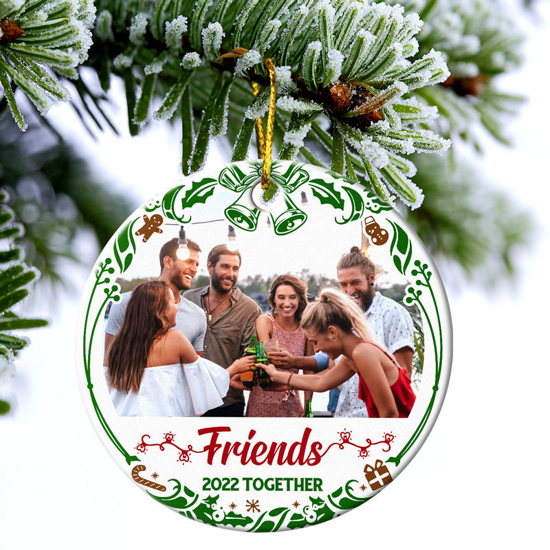 Custom Photo Brothers Sisters Besties - Christmas Gift For Family And Friends - Personalized Custom Circle Ceramic Ornament