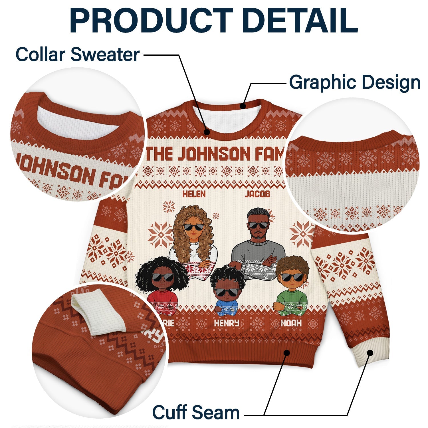 Front Family - Christmas, Funny Gift For Family, Couple, Dad, Mom, Grandpa, Grandma - Personalized Unisex Ugly Sweater