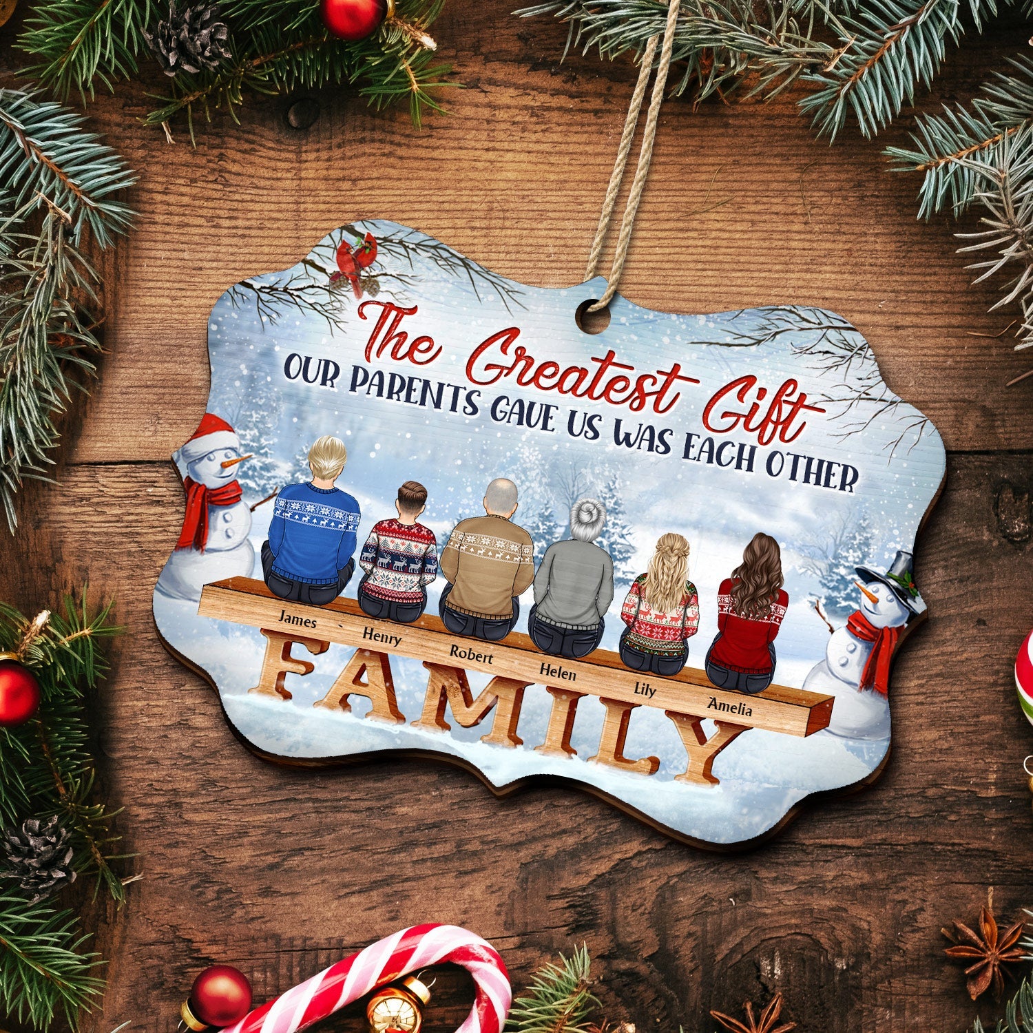 All Family The Greatest Gift Our Parents Gave Us Was Each Other - Christmas Memorial Gift For Siblings, Parents - Personalized Medallion Wooden Ornament