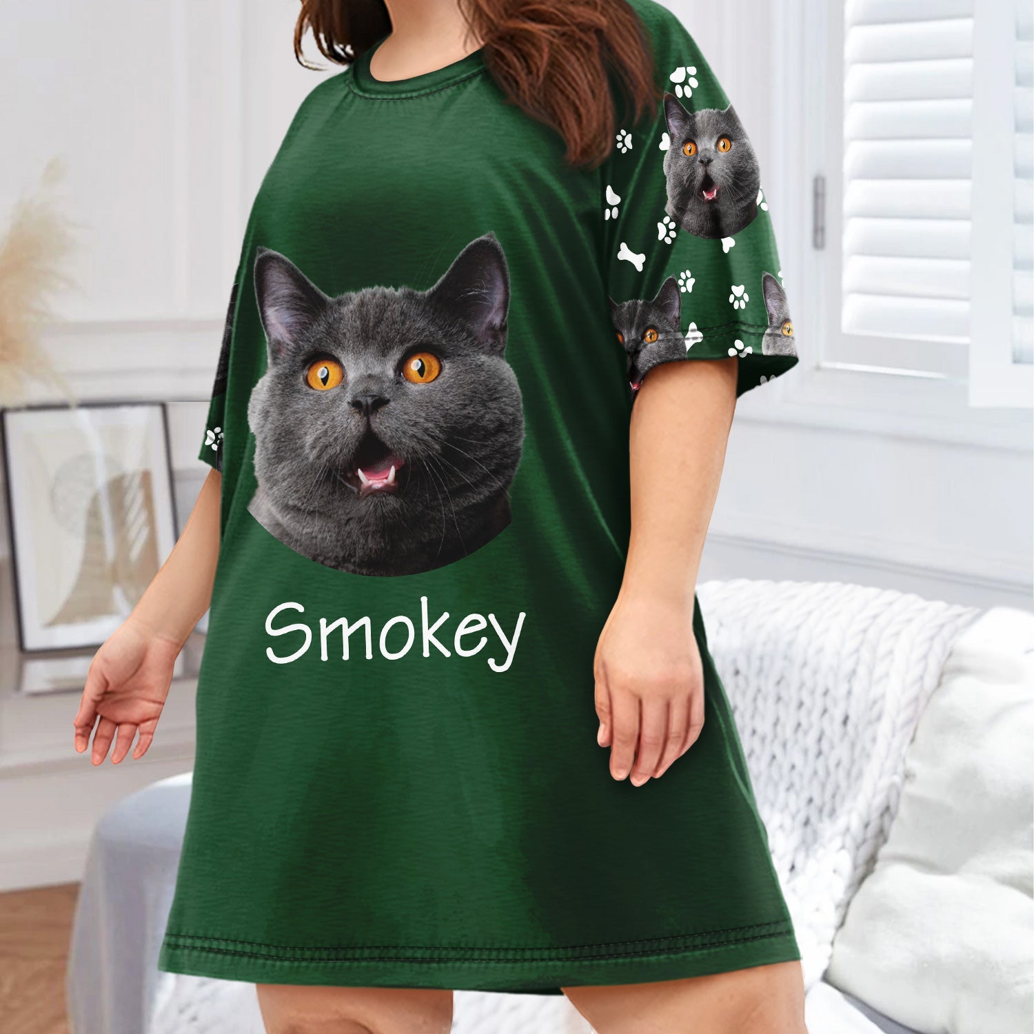 Custom Photo Pet Faces - Gift For Dog Lovers, Cat Lovers - Personalized Women's Sleep Tee