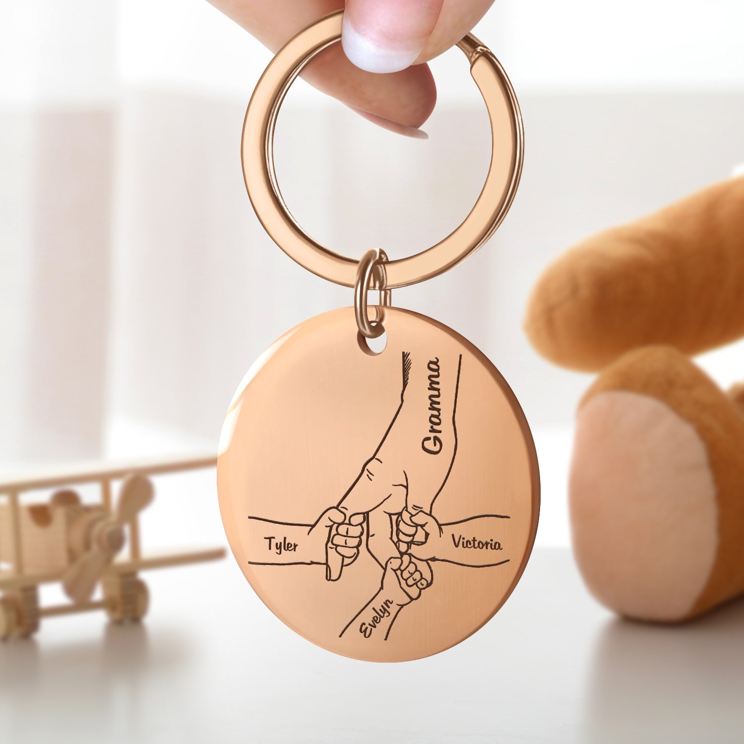 Hand In Hand, I Will Always Protect You - Gift For Mom, Grandma, Nana - Personalized Keyring