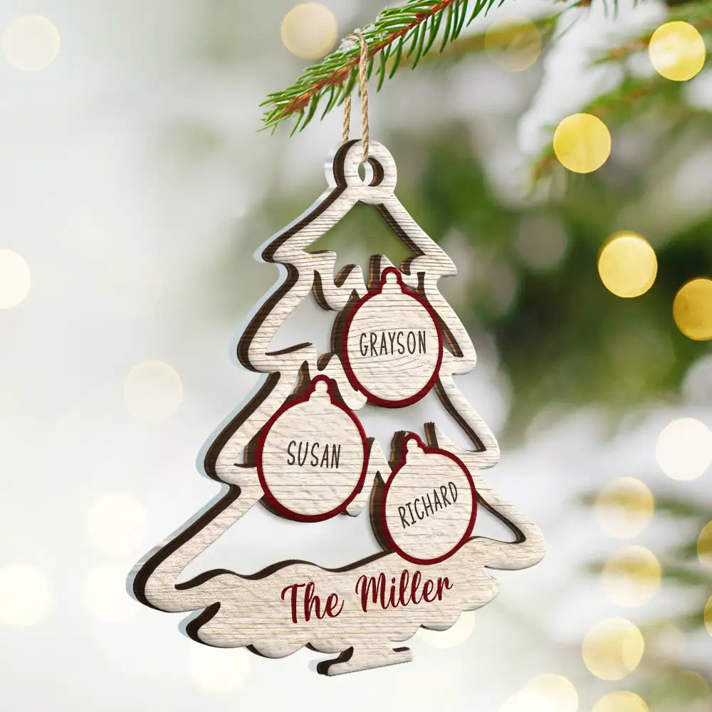 Family Tree With Pet Christmas Icon - Personalized 2-Layered Mix Ornament