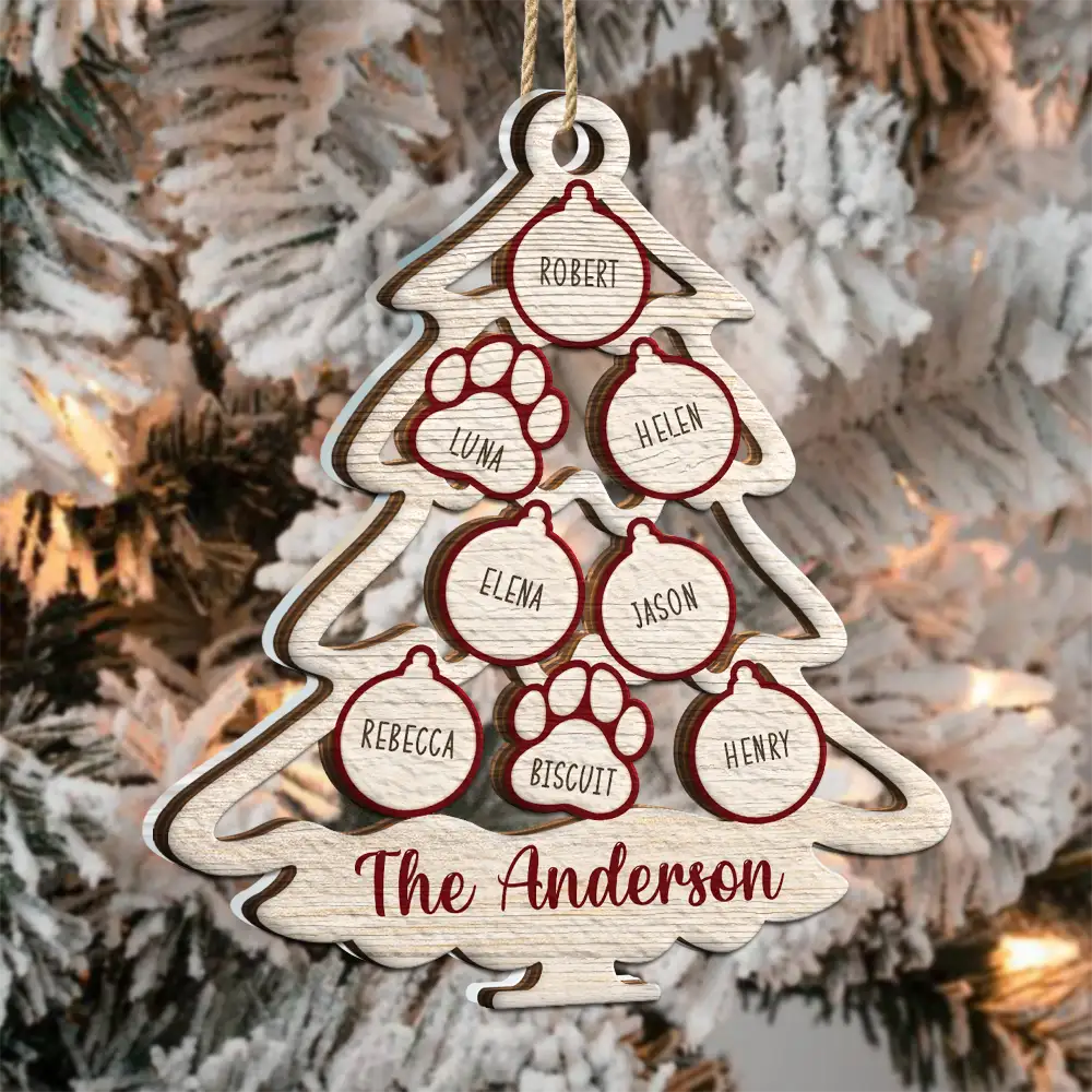 Family Tree With Pet Christmas Icon - Personalized 2-Layered Mix Ornament