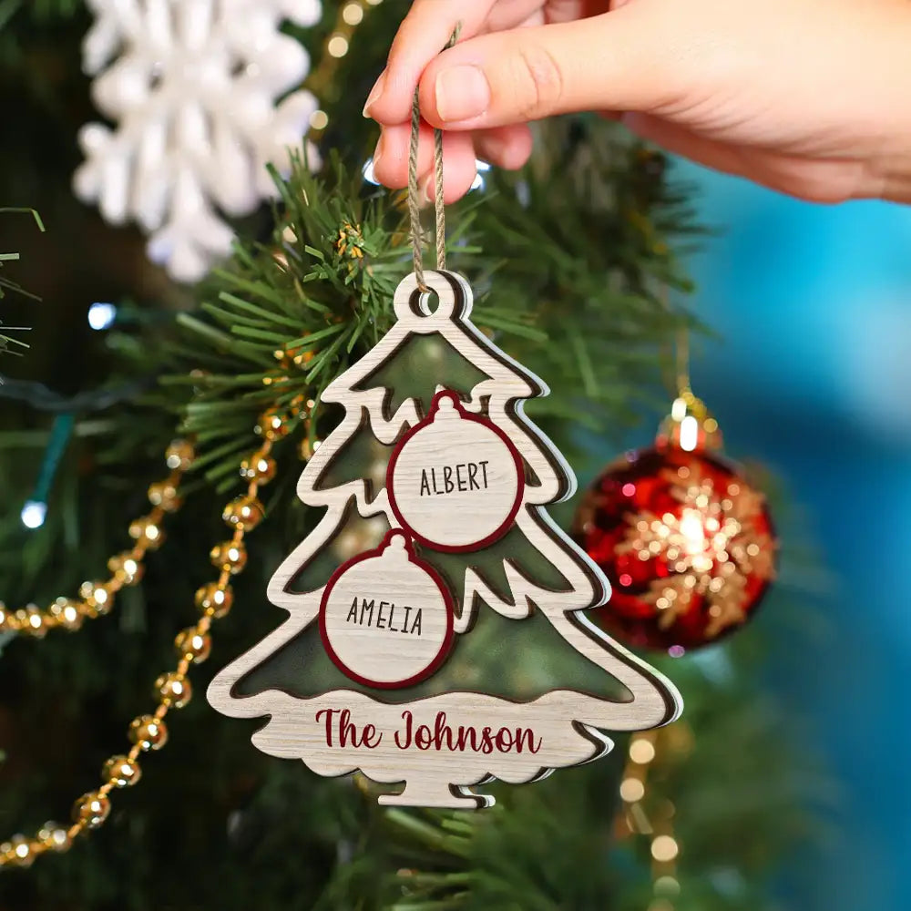 Family Tree With Pet Christmas Icon - Personalized 2-Layered Mix Ornament