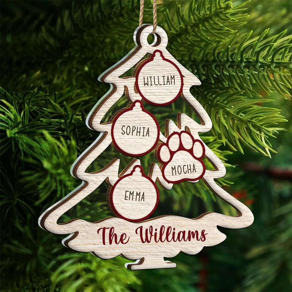 Family Tree With Pet Christmas Icon - Personalized 2-Layered Mix Ornament