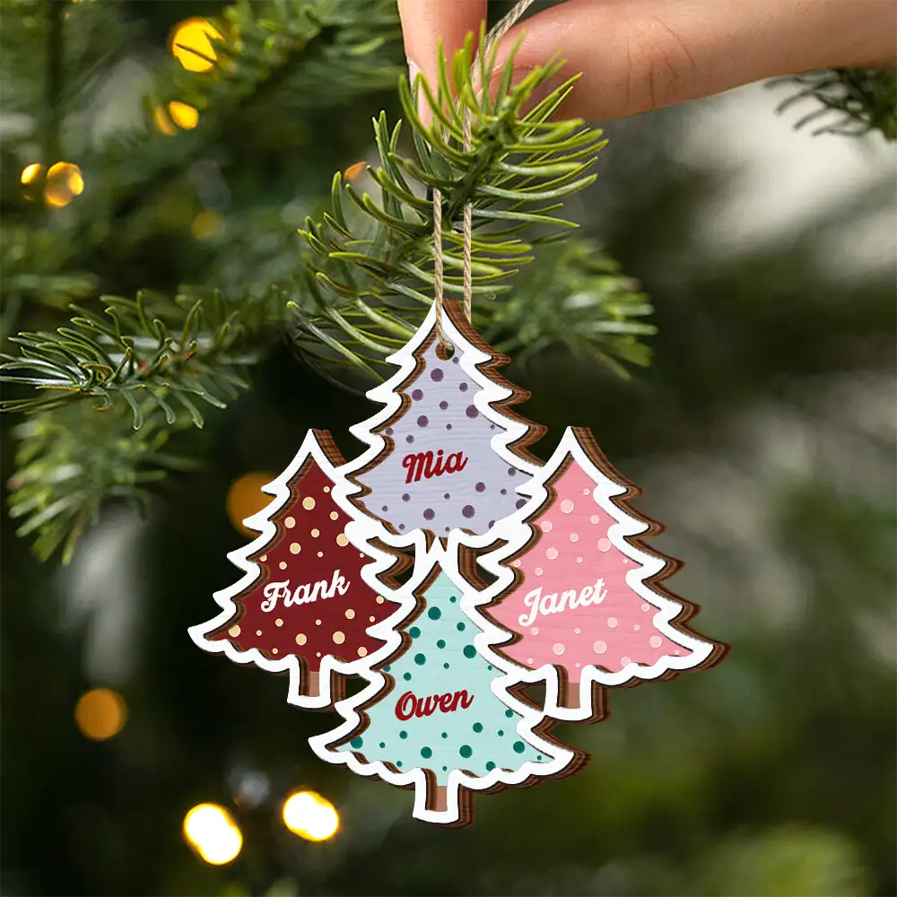 Christmas Trees Custom Names For Family, Grandkids, Friends - Personalized 2-Layered Wooden Ornament